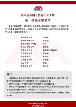 第八届中国（传媒）梦工坊第一批预录取名单